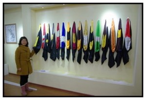 Hoods displayed from the many honourary degrees earned over the years.